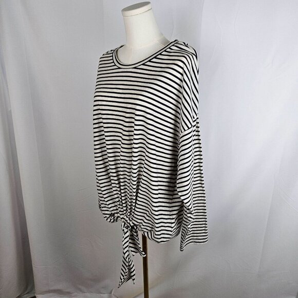 7 For All Mankind Stripe Navy White Long Sleeve Tie Hem Top Large Nautical - Picture 3 of 9